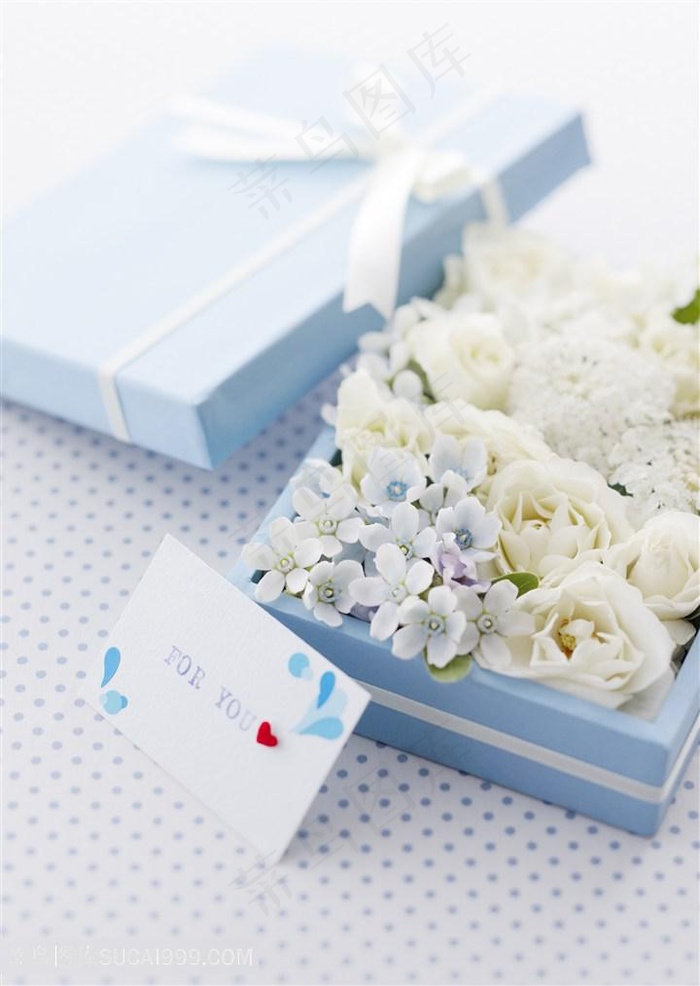 打开的礼盒与白色花朵浪漫高清