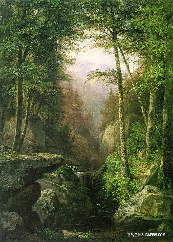 树林乡间油画风景画