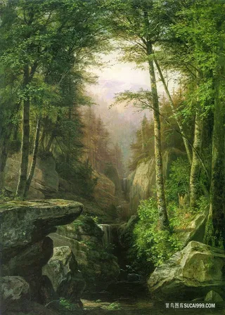 树林乡间油画风景画