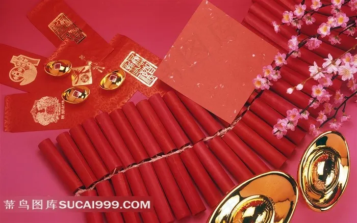鲜花鞭炮元宝素材图片
