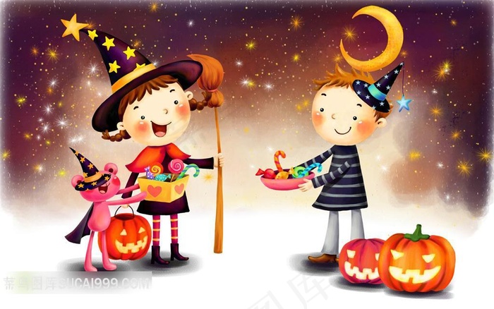 儿童节创意插画互赠礼物的小朋友