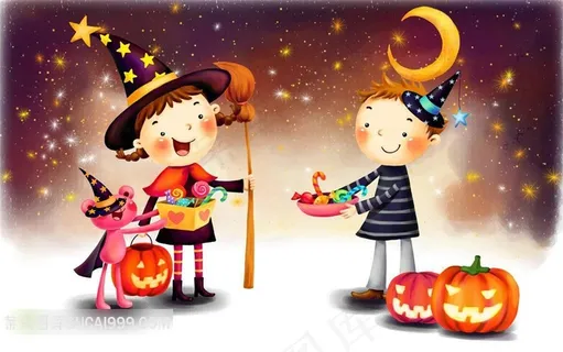 儿童节创意插画互赠礼物的小朋友