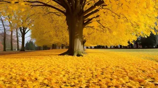 秋天里的树木树叶黄了落了满地的落叶摄影图