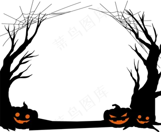 万圣节边框外国节日南瓜枯树元素