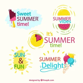 免抠彩色夏季元素标签