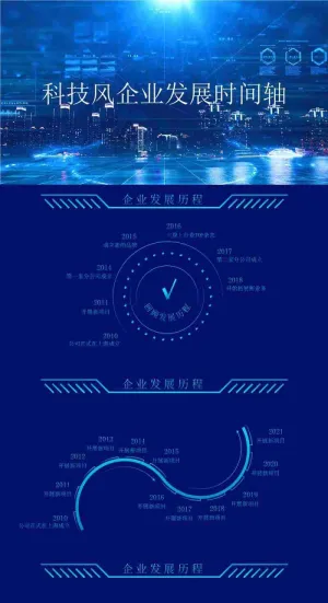 蓝色商务科技企业发展时间轴PPT模板预览图