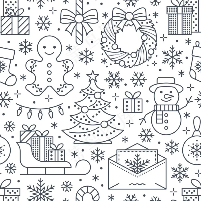 线性圣诞元素 eps,ai矢量模版下载