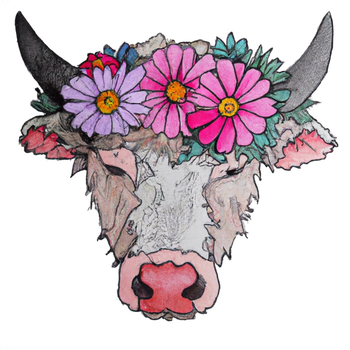 彩色牛与鲜花 手绘 海报 背景