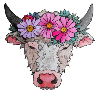 彩色牛与鲜花 手绘 海报 背景