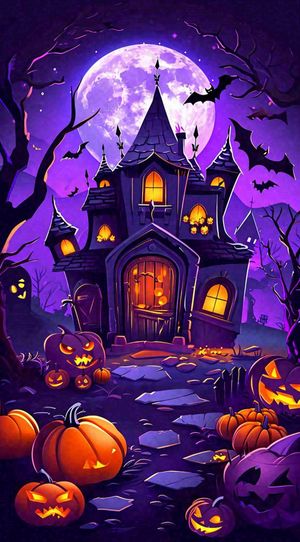 万圣节紫色暗黑恐怖卡通插画手绘西方节日