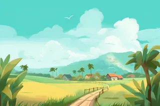 田园小路屋子小麦山脉背景