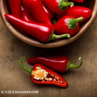 木桌上的新鲜红辣椒 木桌上的新鲜红辣椒