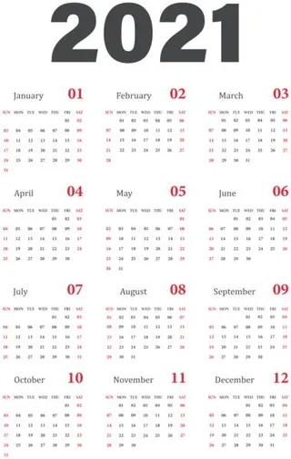 2021 年日历 PNG免抠