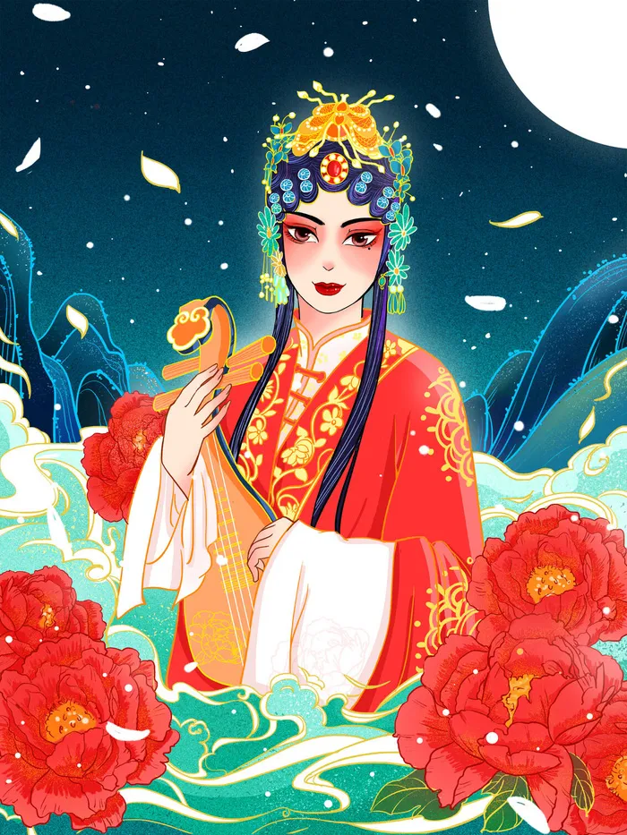 手绘中国风国潮京剧戏曲人物插画古风国粹花旦ai矢量ps设计素材图psd模版下载