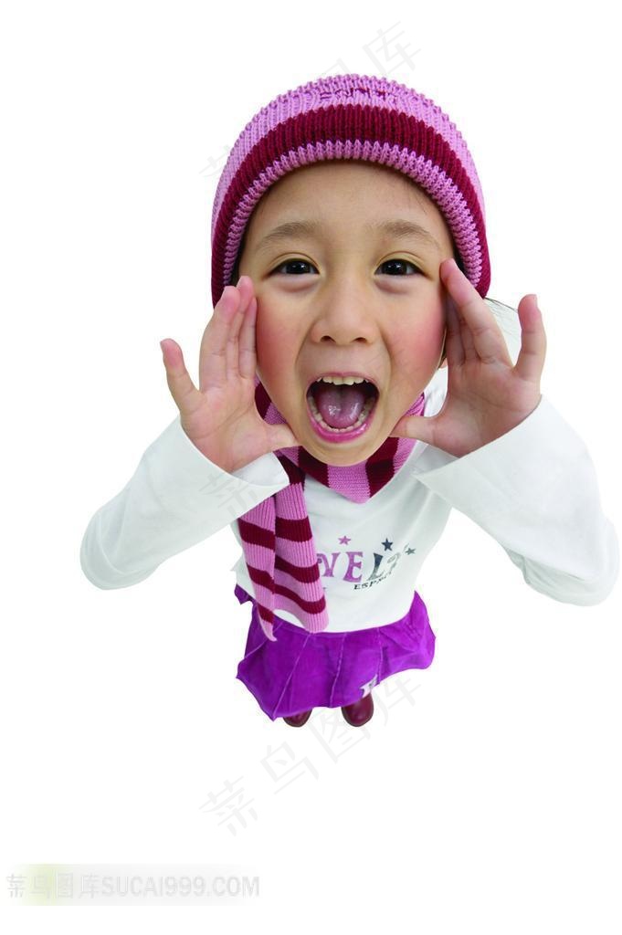 戴帽子大喊的女孩素材