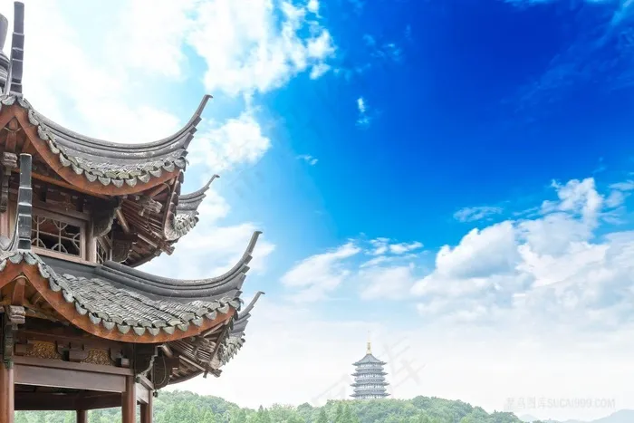 杭州古阁上在西子湖畔