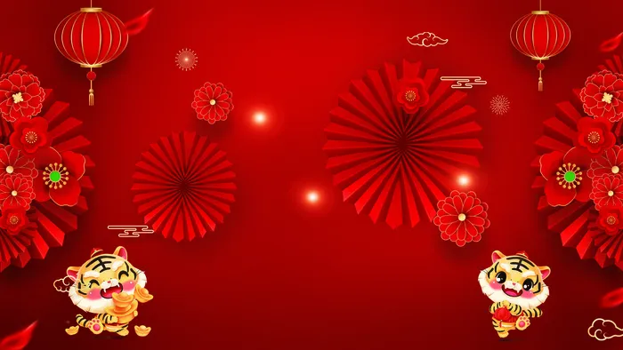 红色喜庆2022虎年春节新年元宵节海报背景展板模板设计素材图psd模版下载