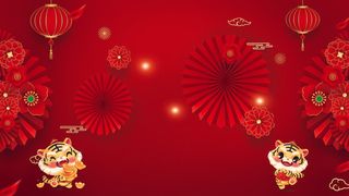 红色喜庆2022虎年春节新年元宵节海报背景展板模板设计素材图