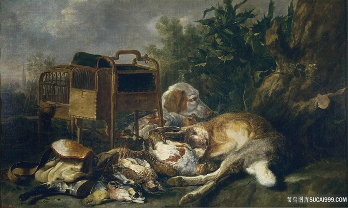 打猎死狗风景画油画