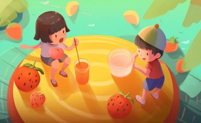 孩子们水果饮料玩耍背景(1408x864)
