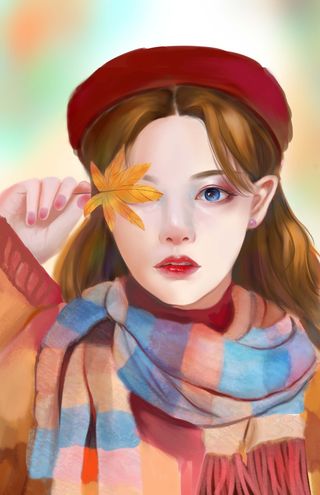 枫叶女孩厚涂美女小清晰围巾冬天人像照片