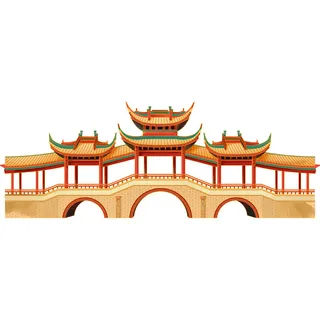 复古中国风国潮古建筑插画手绘高楼古塔PSD素材亭子png免抠图