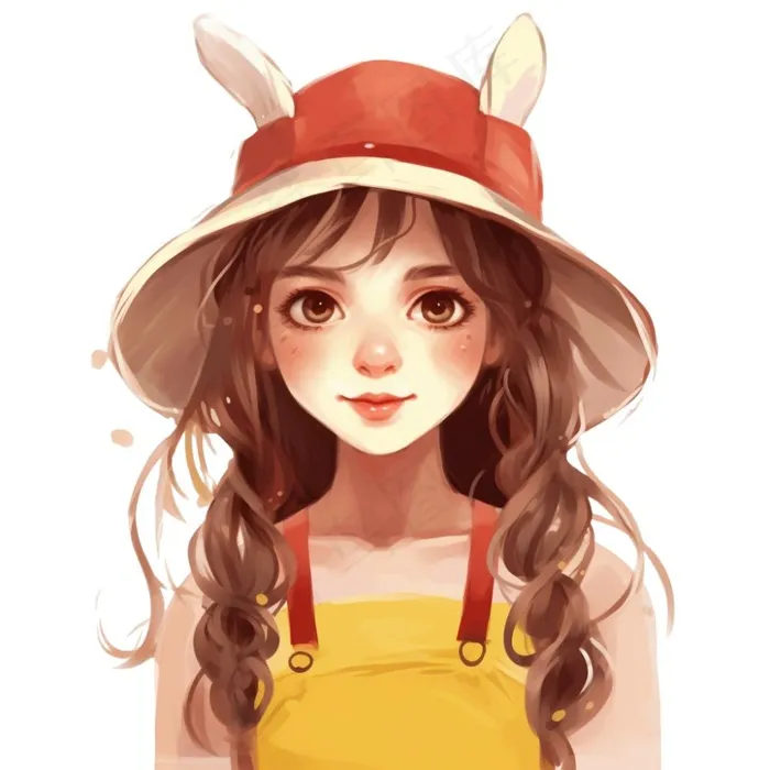 小女孩黄帽黄裙子人物插画免抠(1024x1024)