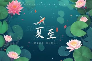 夏至国风荷叶莲花banner海报