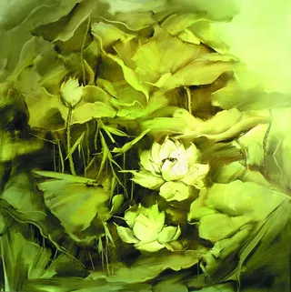 荷花抽象油画图片