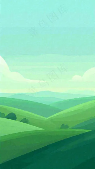 蓝天白云草地卡通扁平手绘插画春天绿色立春，春分