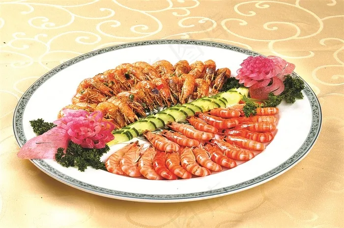 两吃基围虾美食素材图片