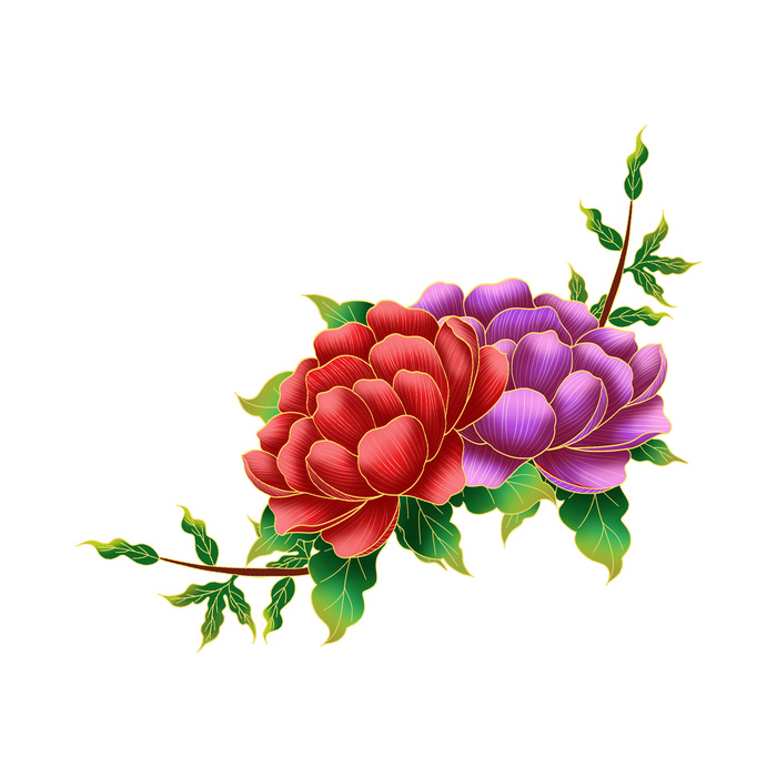 手绘国潮中国风古典牡丹花国花花卉装饰图案PSD设计素材psd模版下载