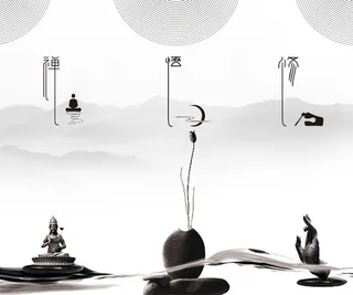 新中式水墨山水黑白背景