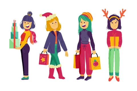 冬天服饰服装冬装穿冬装保暖冬季卡通人物男女装Ai矢量图片素材