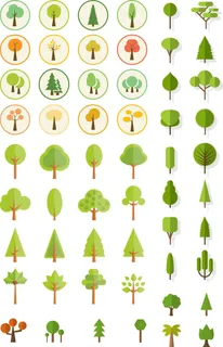 插画风AI矢量植物建筑景观效果图小清新PSD配景树PS后期免抠素材