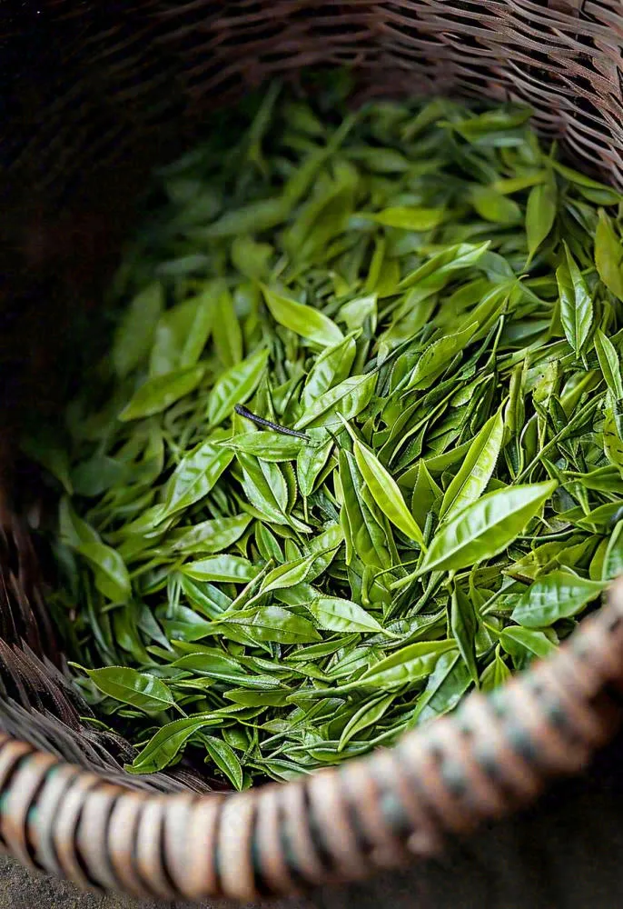中国风，茶盆里的龙井绿茶茶叶摄影(912x1328)