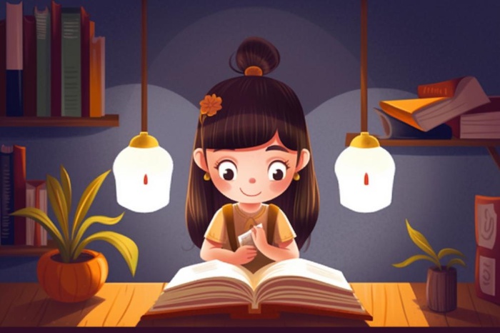 学生在书桌开灯读书复习海报素材背景