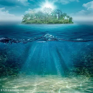 美丽的小岛海面景色高清图