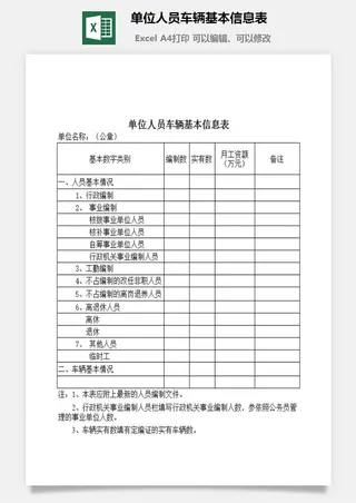 单位人员车辆基本信息表excel模板