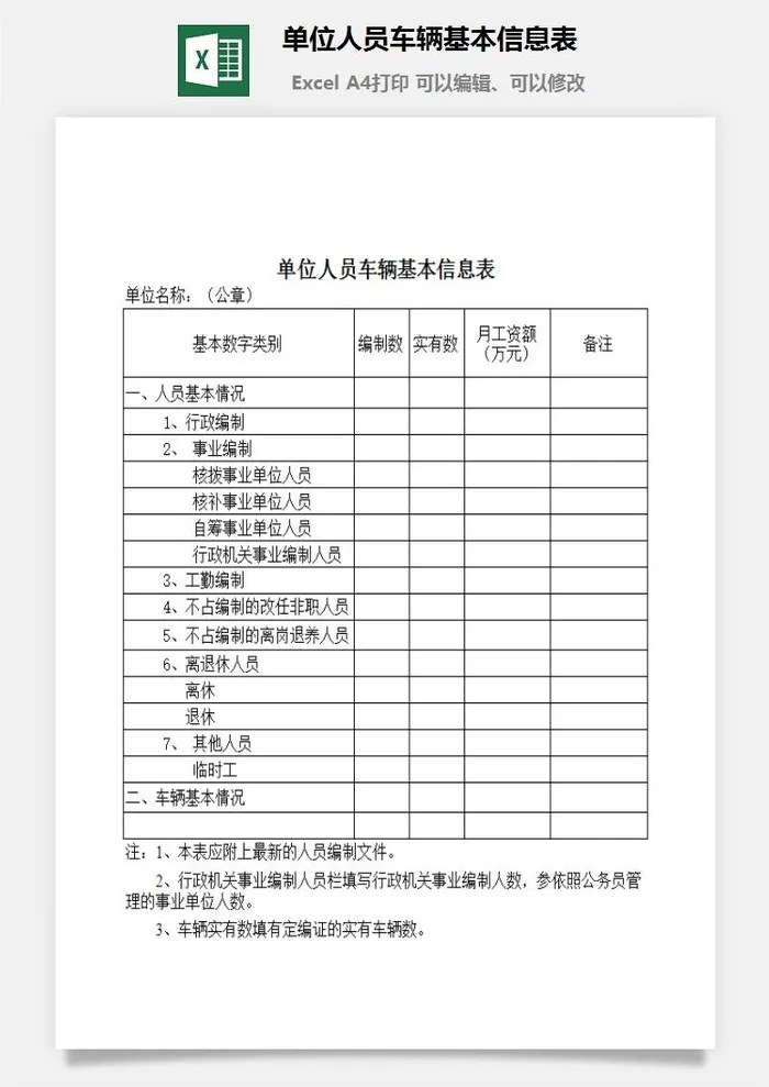 单位人员车辆基本信息表excel模板 单位人员车辆基本信息表excel模板