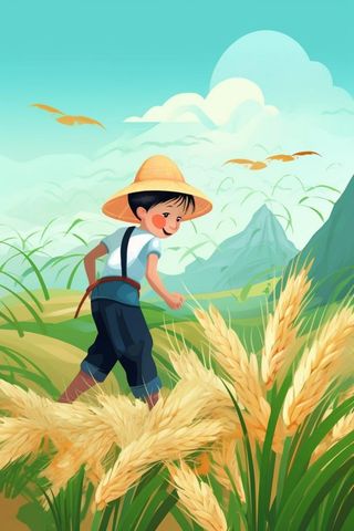 小麦国潮清新节气背景