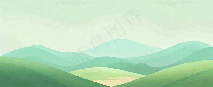 春天手绘绿色山坡春分，踏青，春游(1712x704)