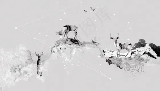 水墨画驯鹿图片