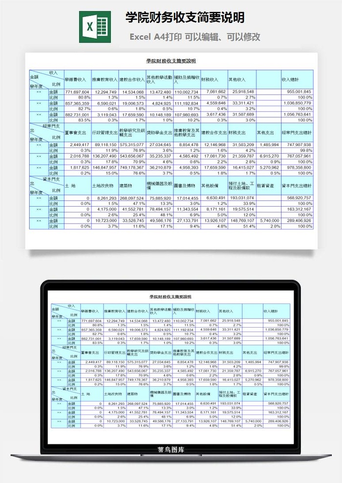 学院财务收支简要说明excel模板