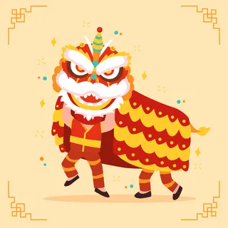 新年虎年舞狮插画 