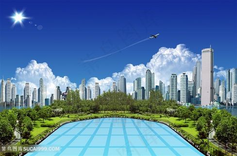 高楼大厦美景韩式自然背景