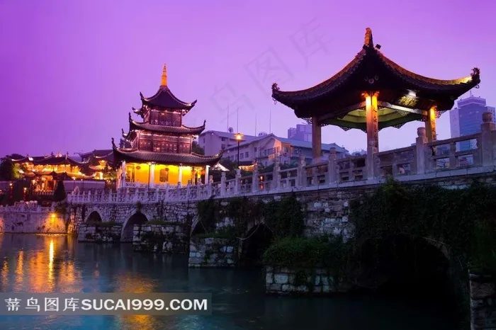 贵阳甲秀楼漂亮的夜景素材