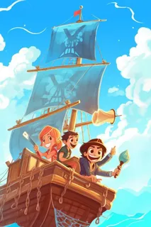 蓝色海盗船可爱背景