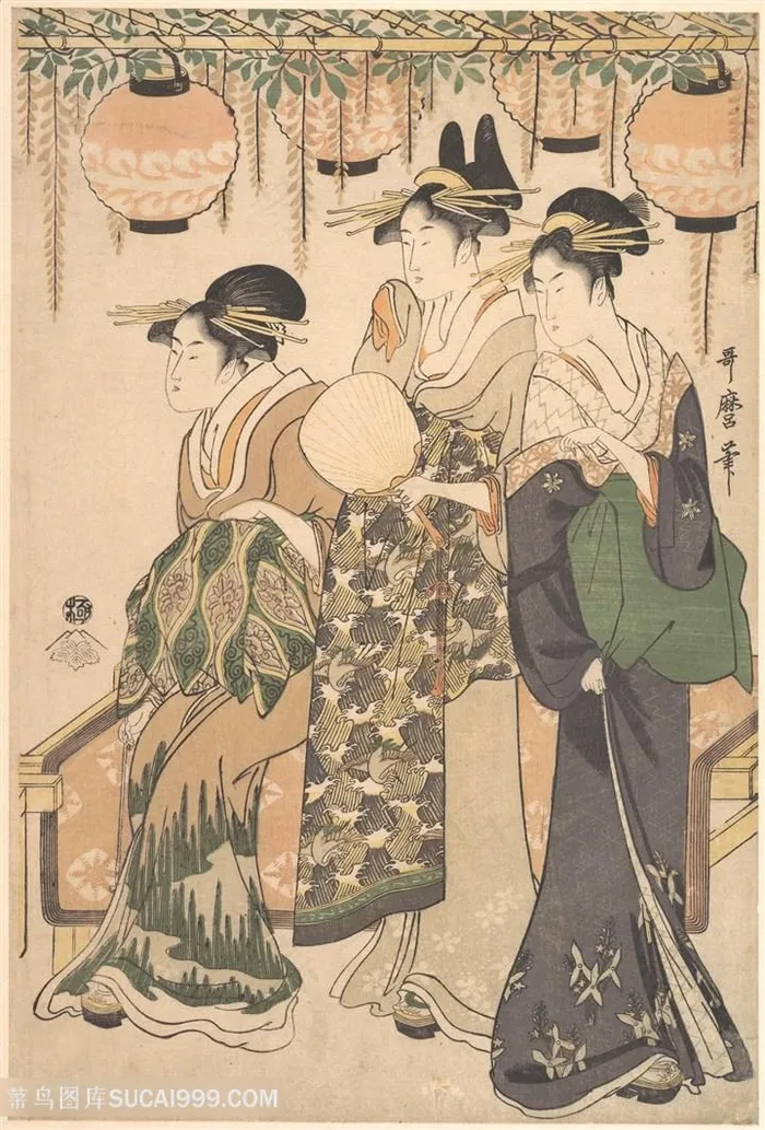 喜多川歌磨唯美手绘美女日式装饰画