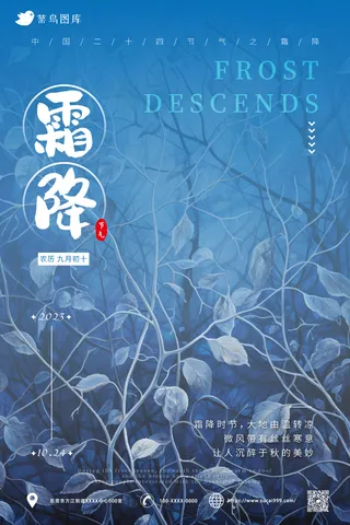 蓝色 简约风 霜降海报